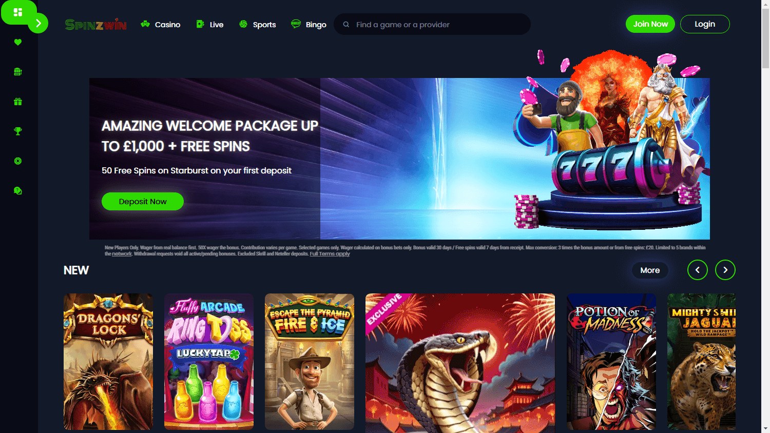 SpinzWin Casino Desktop screenshot