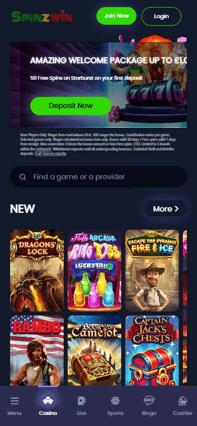 SpinzWin Casino Mobile screenshot